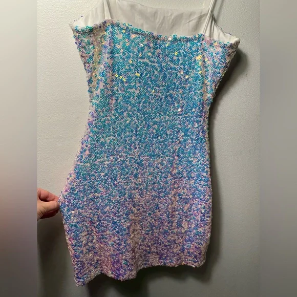 NWT Windsor Sequin Mini Dress Medium White Rainbow Glitter Party Club Bride Glam - Picture 9 of 15
